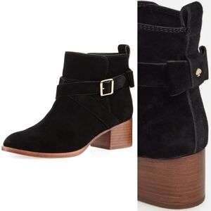 Kate Spade Black Suede Ankle Boots with Gold Accent
